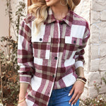 Brown Plaid Print Pocket Women Shacket