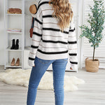 Apricot V Neck Stripes Colorblock Button Cardigan