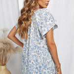 Khaki V-neck Short Sleeve Fashion Print Fantasy Fluttering Blouse