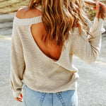 Blue Cool Breeze Cotton Cold Shoulder Sweater