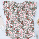 Khaki V-neck Short Sleeve Fashion Print Fantasy Fluttering Blouse