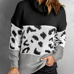 Orange Turtleneck Splicing Chunky Knit Pullover Sweater