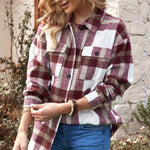 Brown Plaid Print Pocket Women Shacket