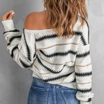 Apricot V Neck Stripes Colorblock Button Cardigan