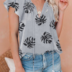 Khaki V-neck Short Sleeve Fashion Print Fantasy Fluttering Blouse