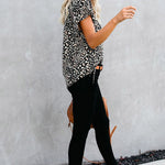 Khaki V-neck Short Sleeve Fashion Print Fantasy Fluttering Blouse