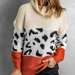 Orange Turtleneck Splicing Chunky Knit Pullover Sweater