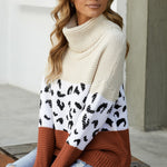 Orange Turtleneck Splicing Chunky Knit Pullover Sweater