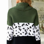 Orange Turtleneck Splicing Chunky Knit Pullover Sweater