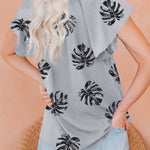 Khaki V-neck Short Sleeve Fashion Print Fantasy Fluttering Blouse