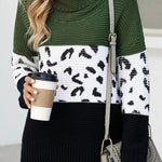 Orange Turtleneck Splicing Chunky Knit Pullover Sweater