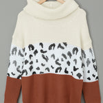 Orange Turtleneck Splicing Chunky Knit Pullover Sweater