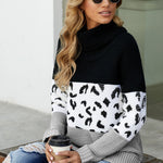 Orange Turtleneck Splicing Chunky Knit Pullover Sweater