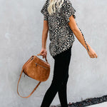 Khaki V-neck Short Sleeve Fashion Print Fantasy Fluttering Blouse