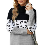 Orange Turtleneck Splicing Chunky Knit Pullover Sweater