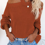 Blue Cool Breeze Cotton Cold Shoulder Sweater