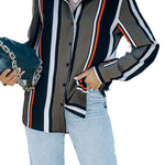Red Blue Striped Modern Women Shirt