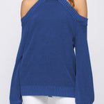Blue Cool Breeze Cotton Cold Shoulder Sweater