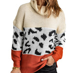 Orange Turtleneck Splicing Chunky Knit Pullover Sweater