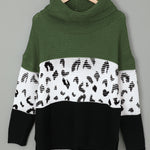 Orange Turtleneck Splicing Chunky Knit Pullover Sweater