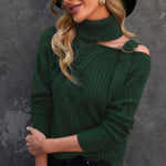 Black Strapped Cut out Shoulder Turtleneck Sweater