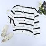 Apricot V Neck Stripes Colorblock Button Cardigan