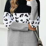 Orange Turtleneck Splicing Chunky Knit Pullover Sweater