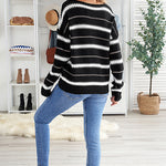Apricot V Neck Stripes Colorblock Button Cardigan