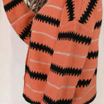 Apricot V Neck Stripes Colorblock Button Cardigan