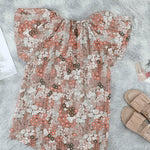 Khaki V-neck Short Sleeve Fashion Print Fantasy Fluttering Blouse