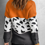 Orange Turtleneck Splicing Chunky Knit Pullover Sweater
