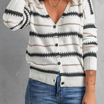 Apricot V Neck Stripes Colorblock Button Cardigan