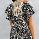 Khaki V-neck Short Sleeve Fashion Print Fantasy Fluttering Blouse