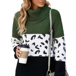 Orange Turtleneck Splicing Chunky Knit Pullover Sweater