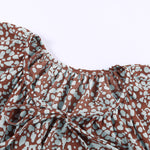 Khaki V-neck Short Sleeve Fashion Print Fantasy Fluttering Blouse