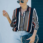 Red Blue Striped Modern Women Shirt