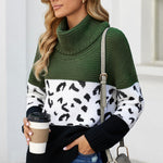 Orange Turtleneck Splicing Chunky Knit Pullover Sweater