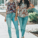 Khaki V-neck Short Sleeve Fashion Print Fantasy Fluttering Blouse