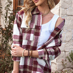 Brown Plaid Print Pocket Women Shacket