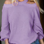Blue Cool Breeze Cotton Cold Shoulder Sweater