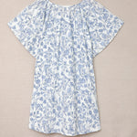 Khaki V-neck Short Sleeve Fashion Print Fantasy Fluttering Blouse