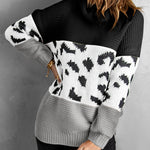 Orange Turtleneck Splicing Chunky Knit Pullover Sweater