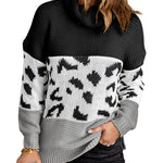 Orange Turtleneck Splicing Chunky Knit Pullover Sweater