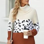 Orange Turtleneck Splicing Chunky Knit Pullover Sweater