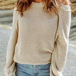 Blue Cool Breeze Cotton Cold Shoulder Sweater