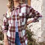 Brown Plaid Print Pocket Women Shacket