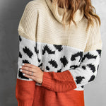 Orange Turtleneck Splicing Chunky Knit Pullover Sweater