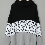 Orange Turtleneck Splicing Chunky Knit Pullover Sweater