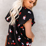 Khaki V-neck Short Sleeve Fashion Print Fantasy Fluttering Blouse