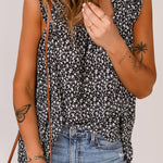 Green Floral Ruffled Straps Flowy Tank Top